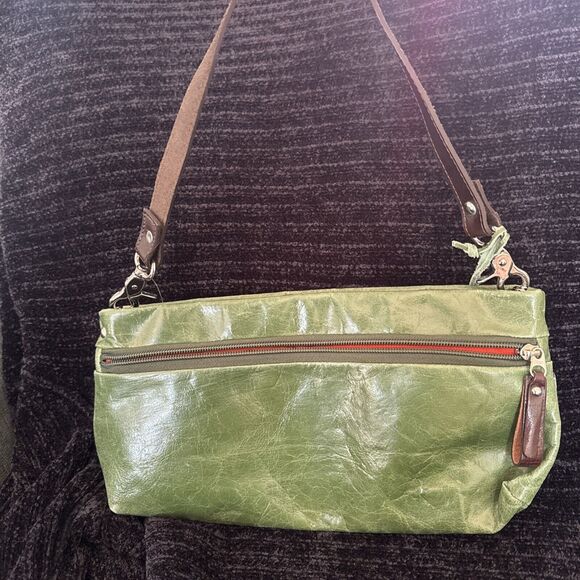 TANO leather handbag | shoulder strap, medium size U2k Green Brown Purse - Picture 5 of 8